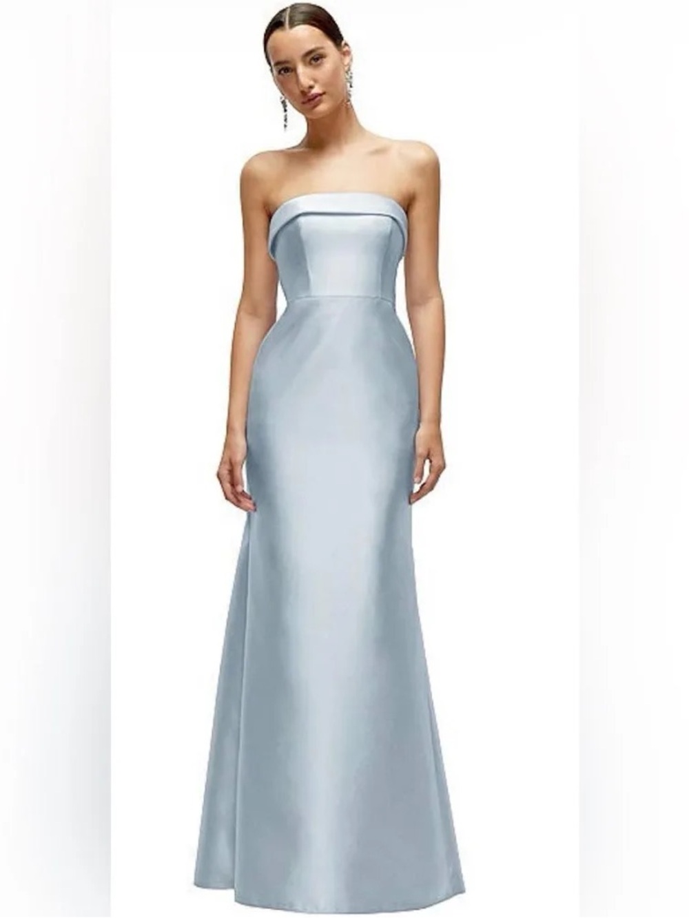 ALFRED SUNG Strapless Satin Gown in Powder Blue